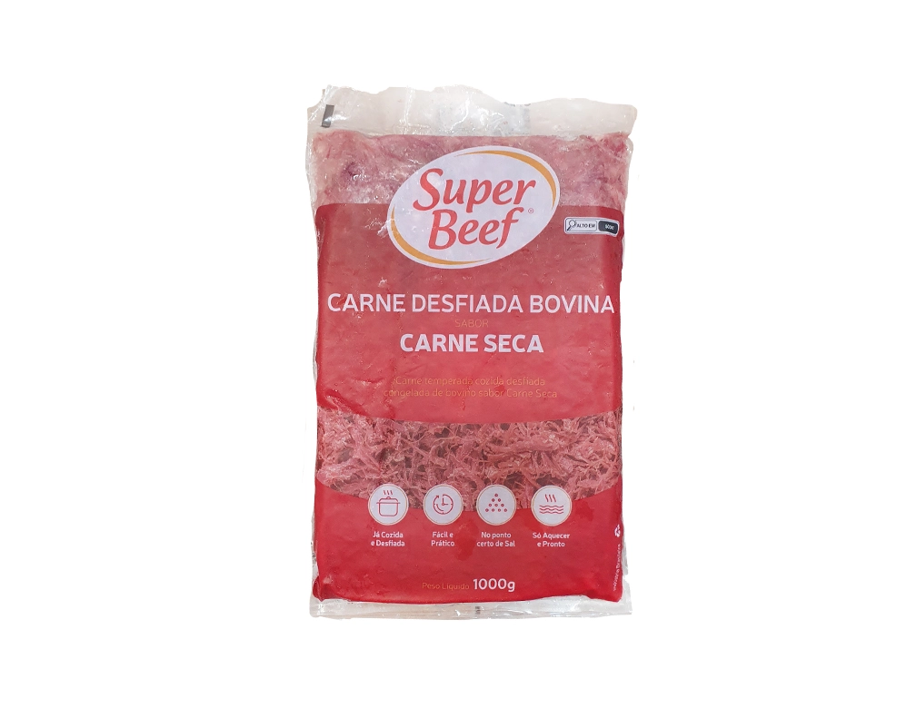 CARNE SECA BOVINA CONGELADA DESFIADA SUPER BEEF 1 KG (CX 5 PCT)